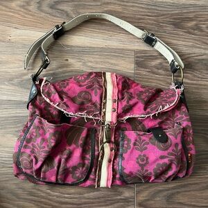 Women's Boho Pink Floral Canvas Shoulder Bag